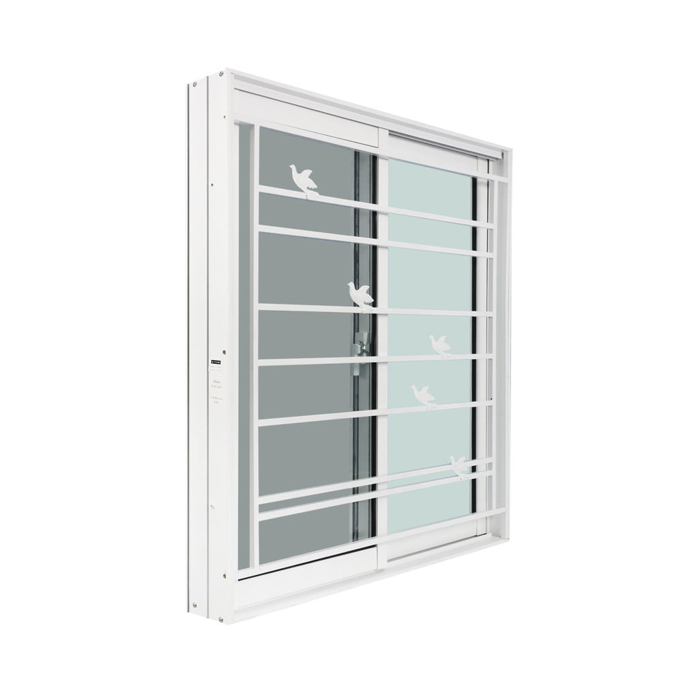 หน้าต่างบานเลื่อน อะลูมิเนียม S-S มุ้ง เหล็กดัด WINDOW ASIA ลายนก 120x110 ซม. สีขาว