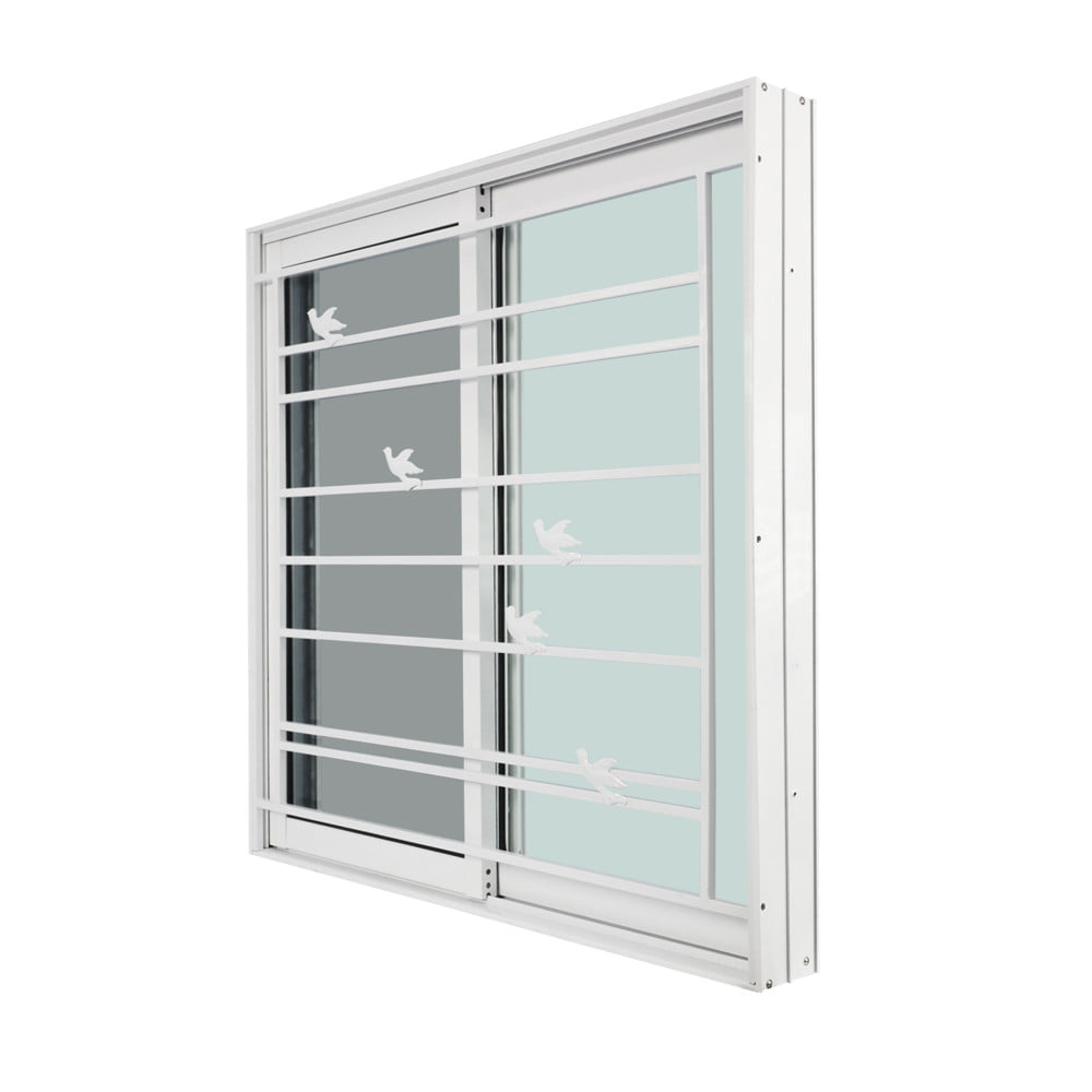 หน้าต่างบานเลื่อน อะลูมิเนียม S-S มุ้ง เหล็กดัด WINDOW ASIA ลายนก 120x110 ซม. สีขาว