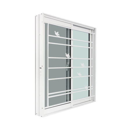 หน้าต่างบานเลื่อน อะลูมิเนียม S-S มุ้ง เหล็กดัด WINDOW ASIA ลายนก 120x110 ซม. สีขาว_1