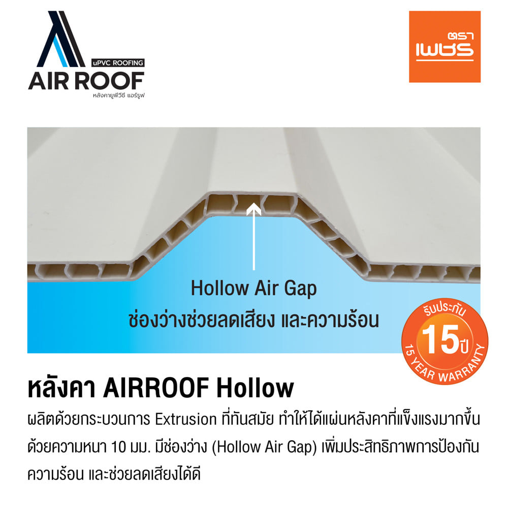 หลังคา AIRROOF HOLLOW STANDARD DIAMOND 0.93 x11.8 เมตร สีขาว