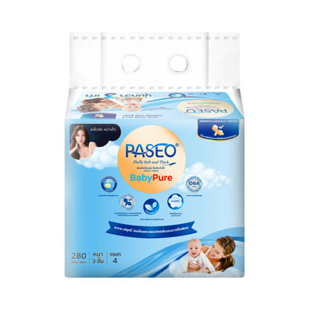 กระดาษเช็ดหน้า PASEO BABY PURE 3 ชั้น 70 แผ่น (แพ็ก 4 ชิ้น)_0