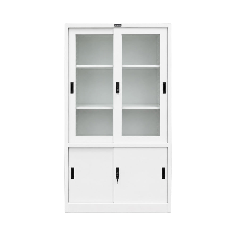 ตู้เหล็กบานเลื่อนกระจก ICONIC-CKAS301-WHI 90 ซม. สีขาว