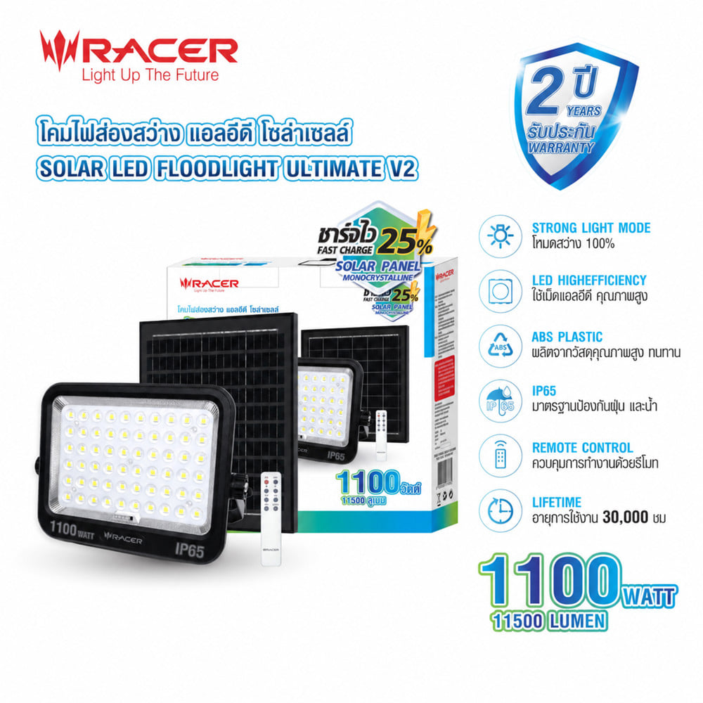 ไฟสปอตไลท์ SOLAR RACER ULTIMATE V2 1100 วัตต์ DAYLIGHT สีดำ