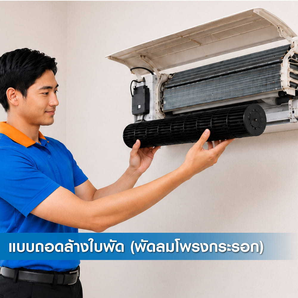 ล้างแอร์ติดผนัง แบบถอดล้างใบพัด (พัดลมโพรงกระรอก)