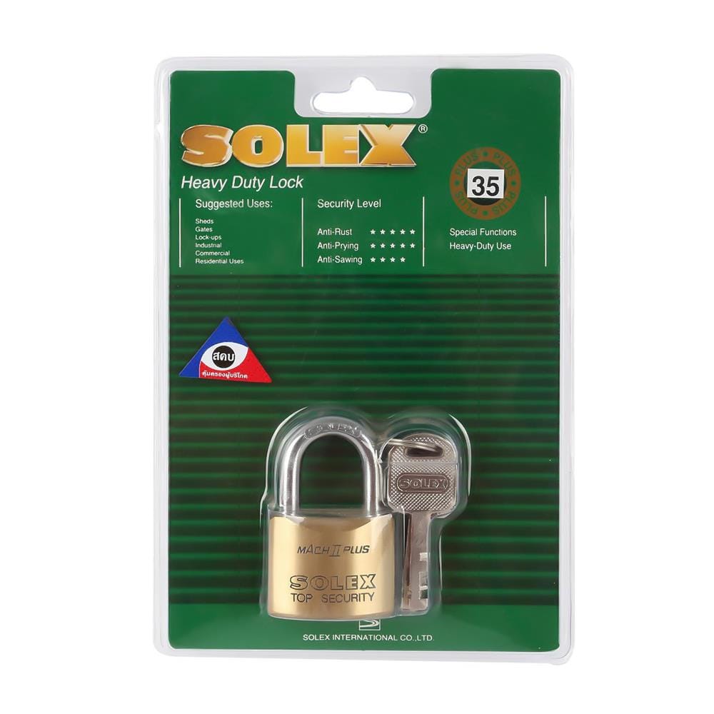กุญแจลูกปืน SOLEX MACH2 PLUS35 35 มม. สีทองเหลืองขัดเงา