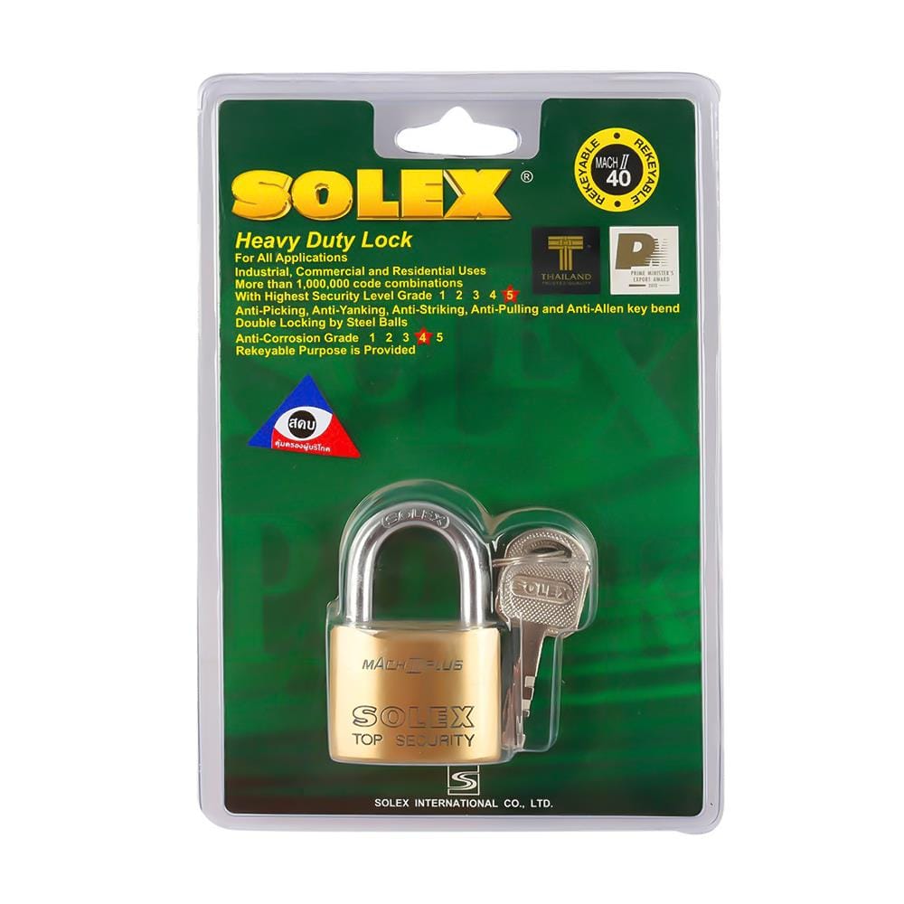 กุญแจลูกปืน SOLEX MACH2 PLUS40 40 มม. สีทองเหลืองขัดเงา