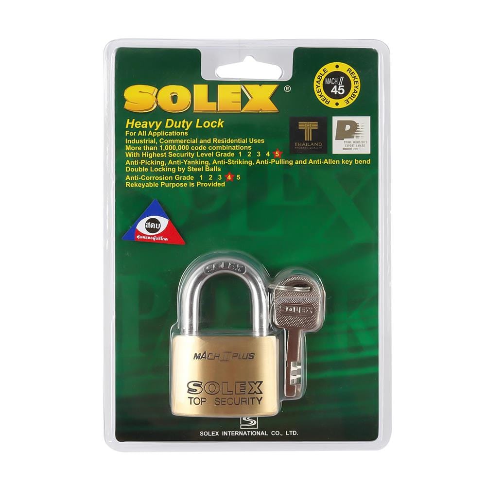กุญแจลูกปืน SOLEX MACH2 PLUS45 45 มม. สีทองเหลืองขัดเงา