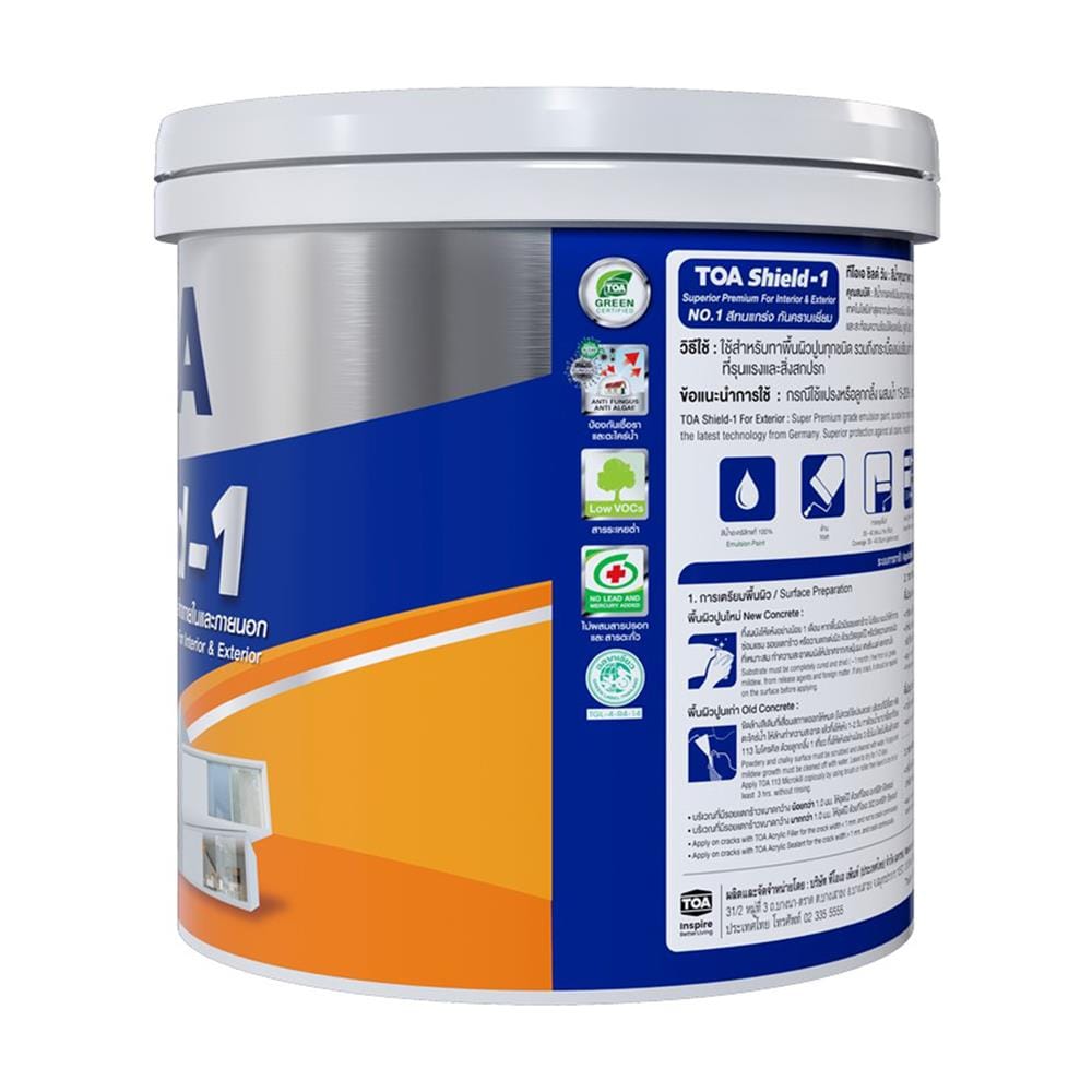 สีน้ำทาภายนอก ชนิดด้าน TOA SHIELD-1 BASE A สีขาว 1 แกลลอน