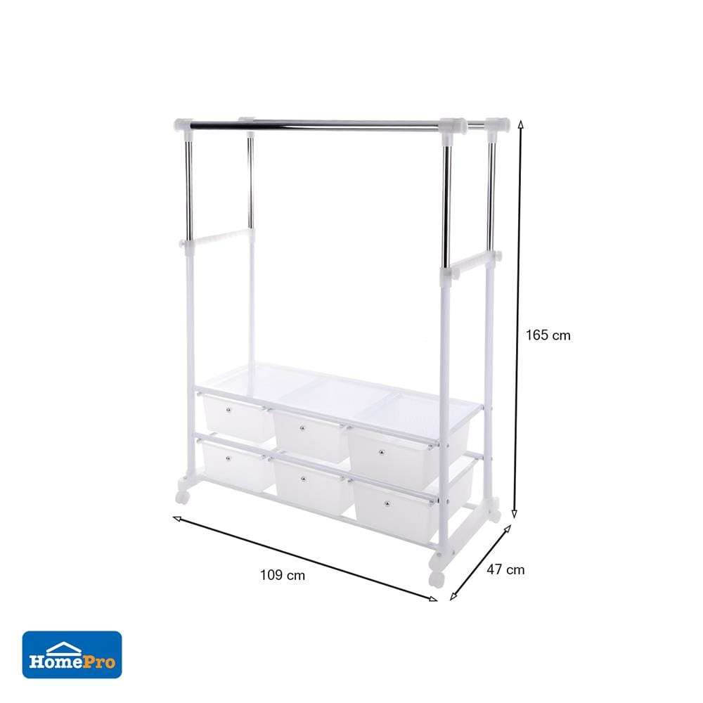 ราวแขวนผ้า 6 ลิ้นชัก ปรับระดับ PLIM 150x47x165 ซม. สีขาว