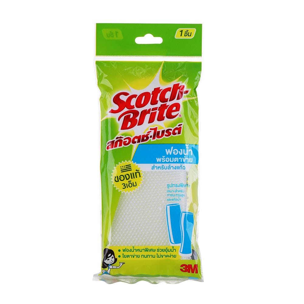 ฟองน้ำหุ้มตาข่ายล้างแก้ว SCOTH-BRITE 7x16x2 ซม.