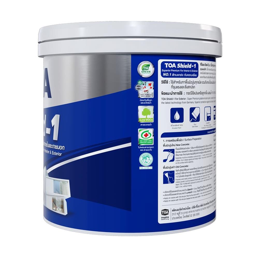 สีน้ำทาภายนอก ชนิดกึ่งเงา TOA SHIELD-1 BASE D สีขาว 1 แกลลอน