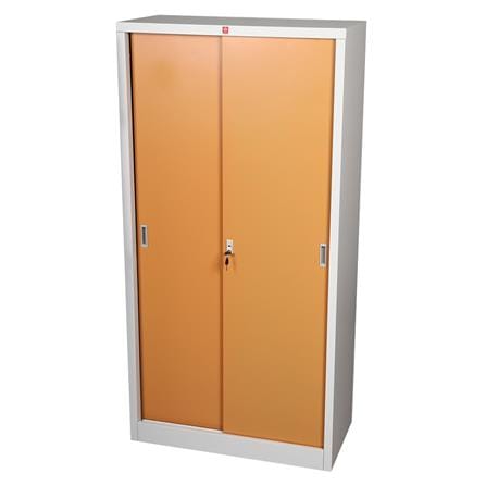 ตู้เหล็กสูงบานเลื่อนทึบ LUCKY WORLD KSS-914-EG สีน้ำตาล_1