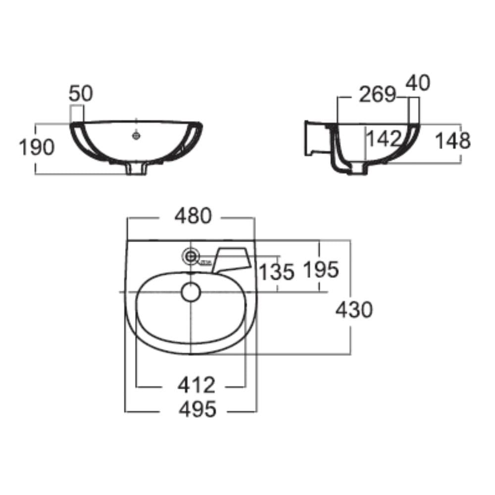 WALL-HUNG WASHBASIN AMERICAN STANDARD TF-0947-WT-0 WHITE