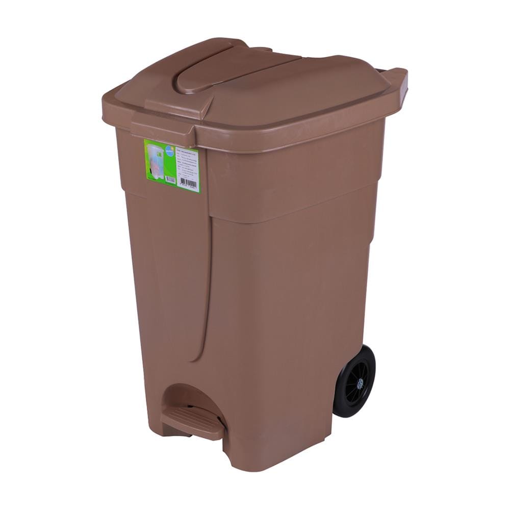 ถังขยะเหลี่ยมขาเหยียบ มีล้อ MODERN 85L สีเบจ