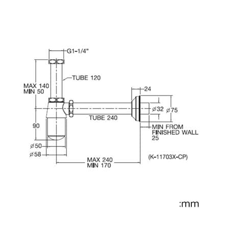 ท่อน้ำทิ้งอ่างล้างหน้ากระปุก ENGLEFIELD K-11703X-CP 25 ซม._1