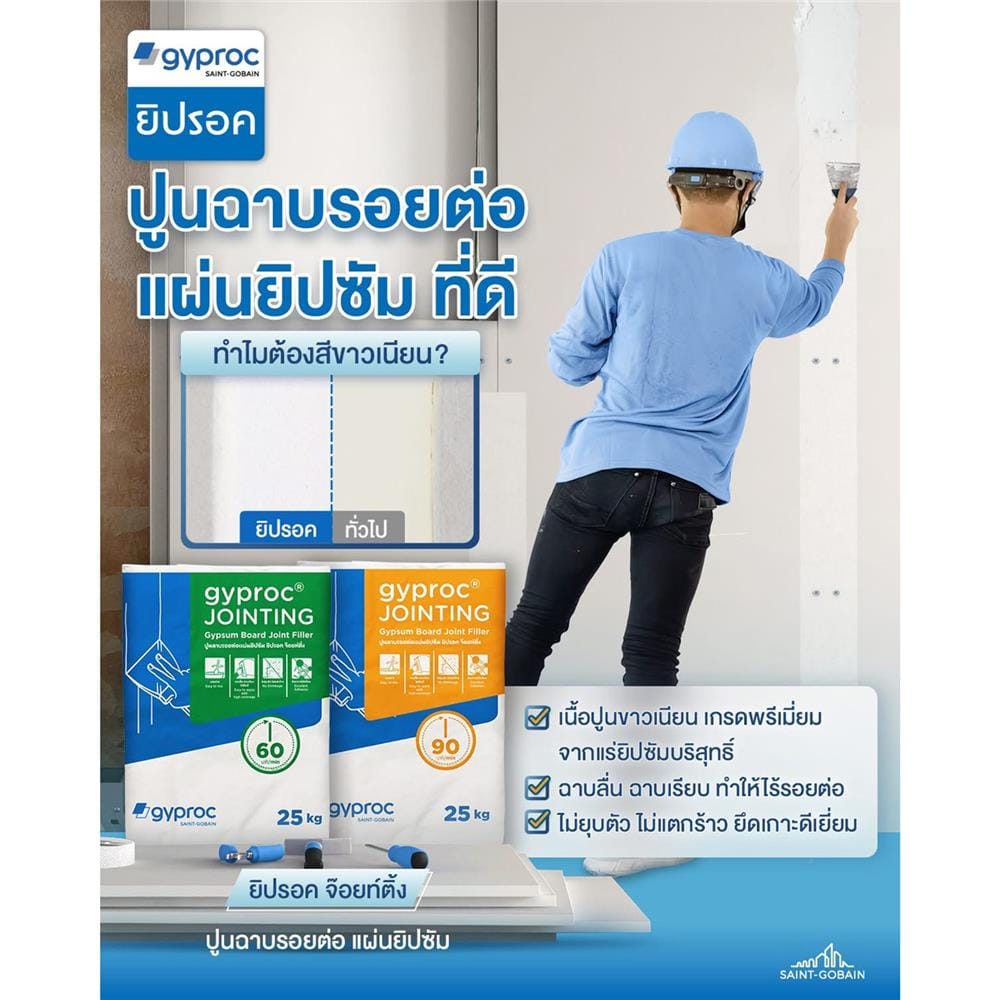 ปูนฉาบรอยต่อแผ่นยิปซัม GYPROC JOINTING 25 กก.