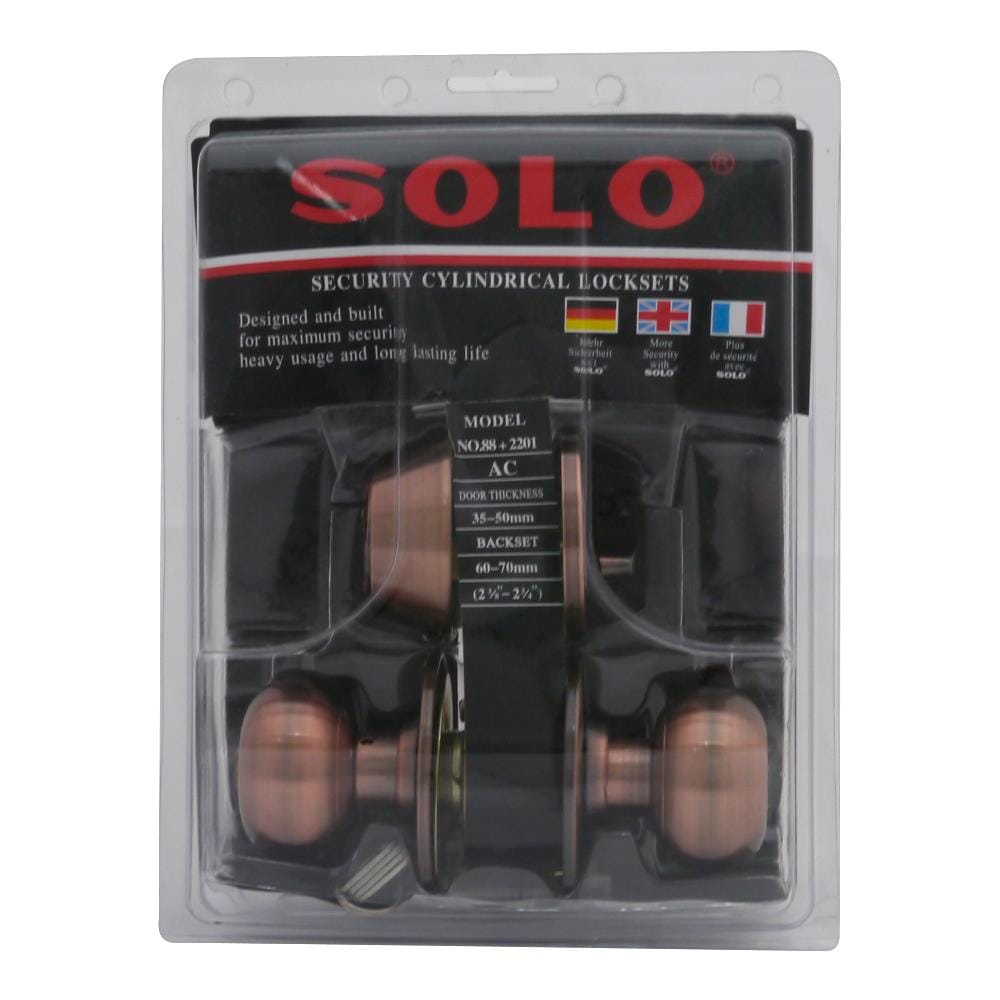 ลูกบิดประตู หัวจัน (พร้อม DEADBOLT) SOLO 88-2201 AC สีทองแดงรมดำ