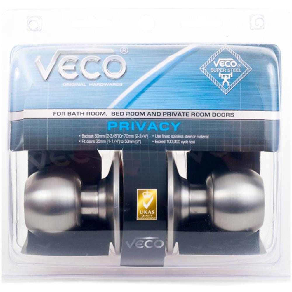 ลูกบิดประตูห้องน้ำ หัวกลม VECO 3871SS-ML-BK สีสเตนเลส