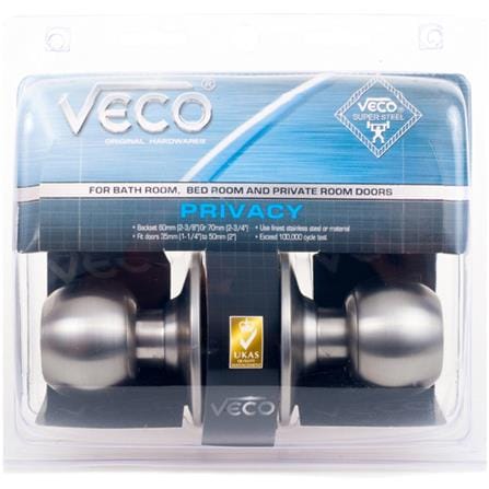 ลูกบิดประตูห้องน้ำ หัวกลม VECO 3871SS-ML-BK สีสเตนเลส