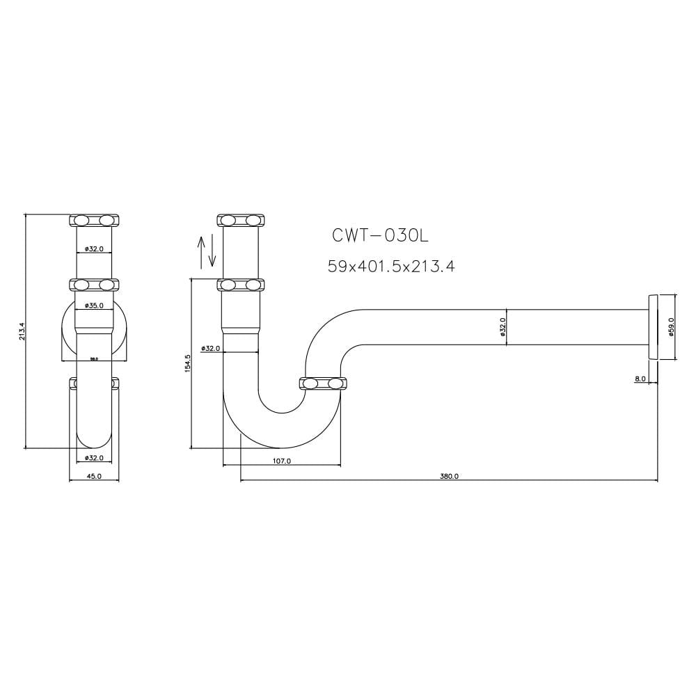 ท่อน้ำทิ้งอ่างล้างหน้าพีแทรป CWT-030/L 30 ซม.