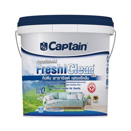 สีน้ำทาภายใน ชนิดกึ่งเงา CAPTAIN FRESHI CLEAN CHARCOAL CLEAN BASE A สีขาว 2.5 แกลลอน_0