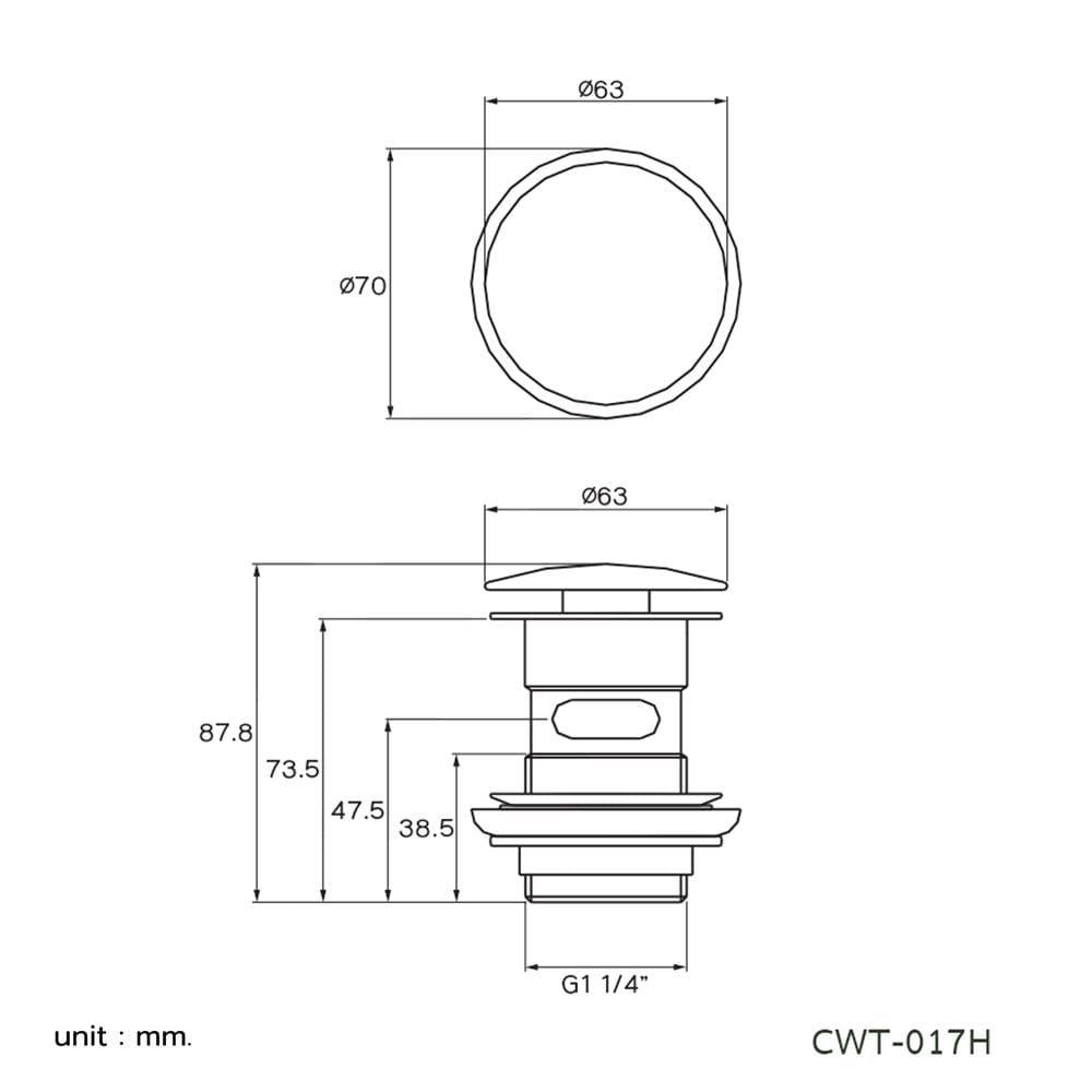 สะดืออ่างล้างหน้าแบบกด WS CWT-017H