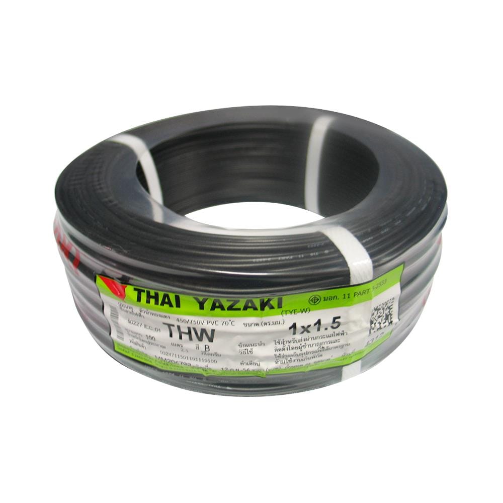 สายไฟ THW IEC01 YAZAKI 1x1.5 ตร.มม. 100 ม. สีดำ