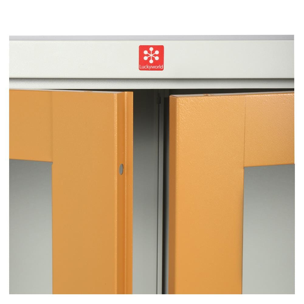 ตู้เหล็กสูงบานเปิดกระจก LUCKY WORLD KWG-183-EG สีน้ำตาล