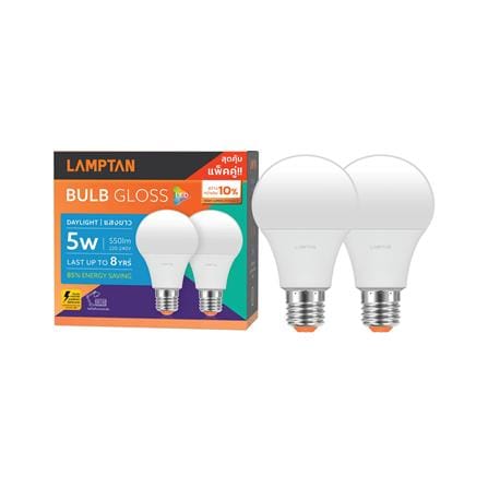 หลอด LED LAMPTAN BULB GLOSS 5 วัตต์ DAYLIGHT E27 (แพ็ก 2 ชิ้น)_1