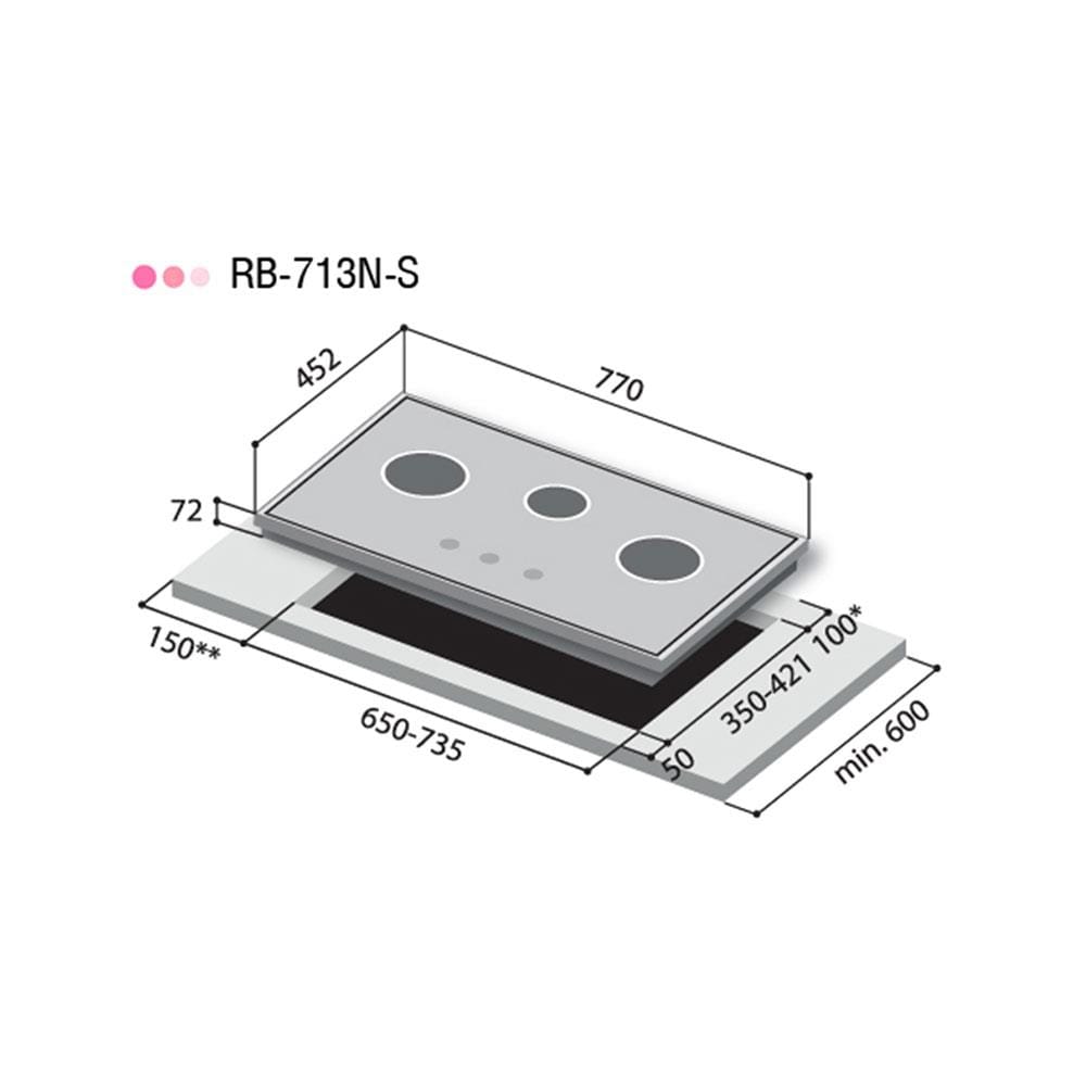 BUILT-IN GAS HOB RINNAI RB-713N-S 78CM