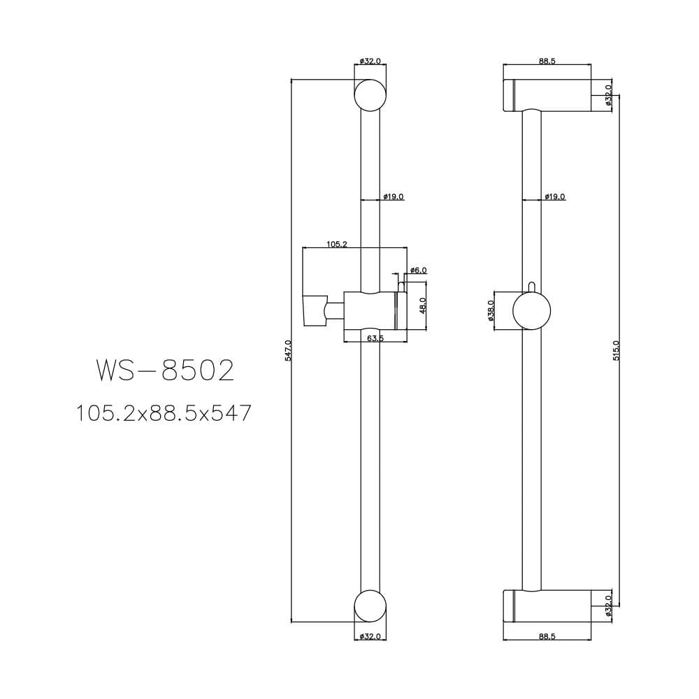 ราวเลื่อนฝักบัว WS WS-8502 สเตนเลส