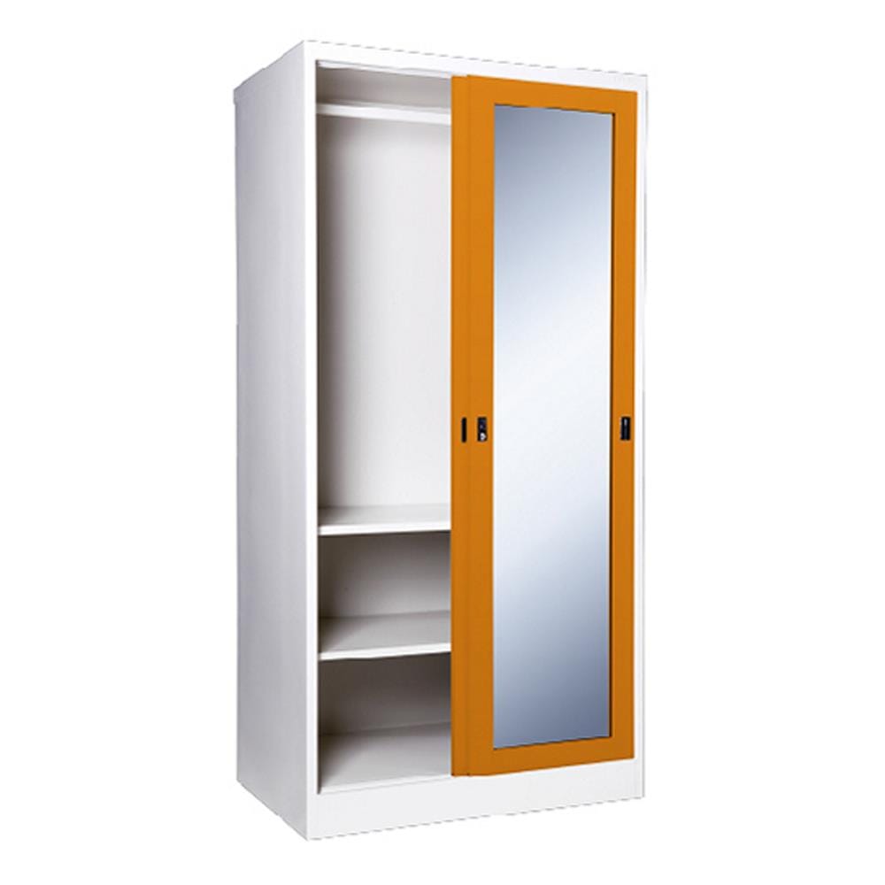 ตู้เสื้อผ้าเหล็กบานเลื่อนกระจกเงา KIOSK SGW-18-2 DG/OR 91.4 ซม. สีส้ม