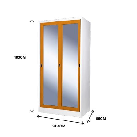 ตู้เสื้อผ้าเหล็กบานเลื่อนกระจกเงา KIOSK SGW-18-2 DG/OR 91.4 ซม. สีส้ม_3
