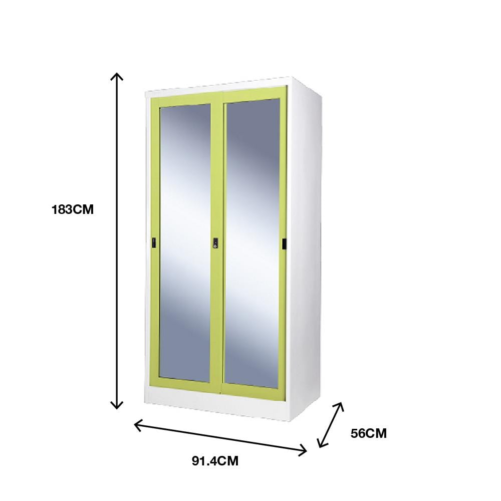 ตู้เสื้อผ้าเหล็กบานเลื่อนกระจกเงา KIOSK SGW-18-2DG/GR 91.4 ซม. สีเขียว