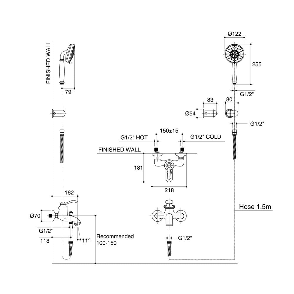 ก๊อกผสมลงอ่างและยืนอาบ KOHLER K-72695X-B4-CP