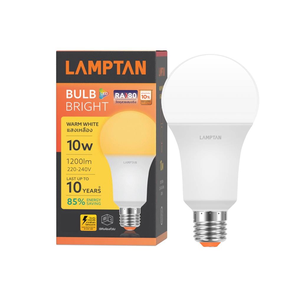 หลอด LED LAMPTAN A60 BRIGHT 10 วัตต์ WARM WHITE E27