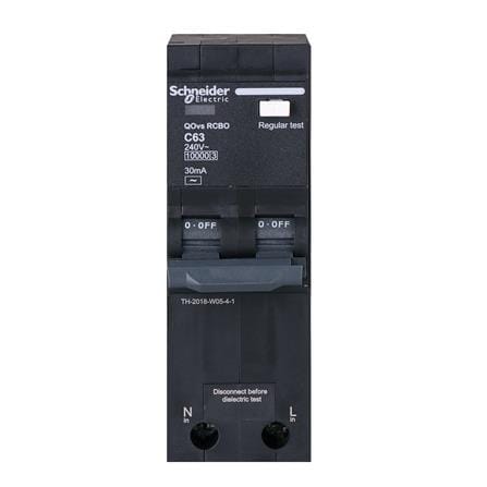 เมนเซอร์กิตเบรกเกอร์ 63 แอมป์ พร้อมกันไฟดูด/กันไฟรั่ว 2 โพล 1 เฟส SCHNEIDER 10kA