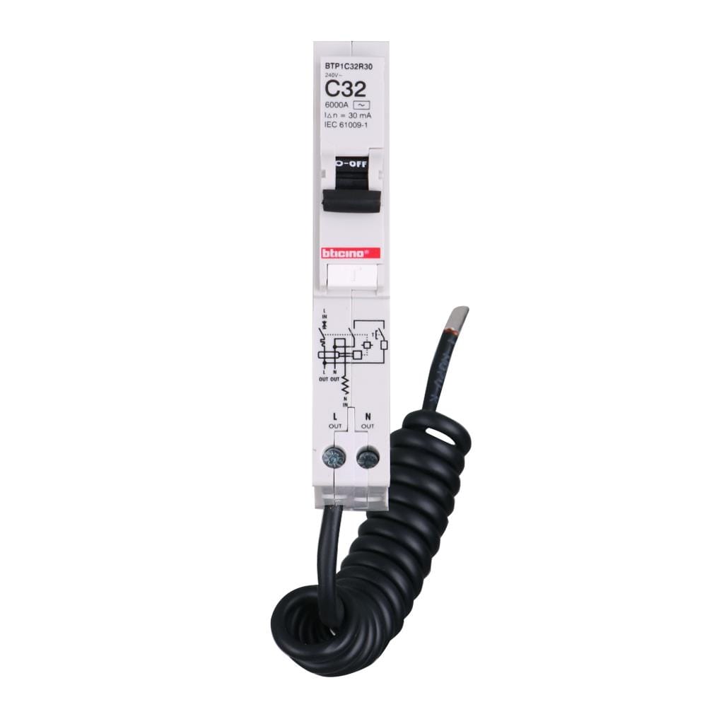 เซอร์กิตเบรกเกอร์กันไฟดูด/กันไฟรั่ว 32 แอมป์ 1 โพล 1 เฟส BTICINO BTP1C32R30