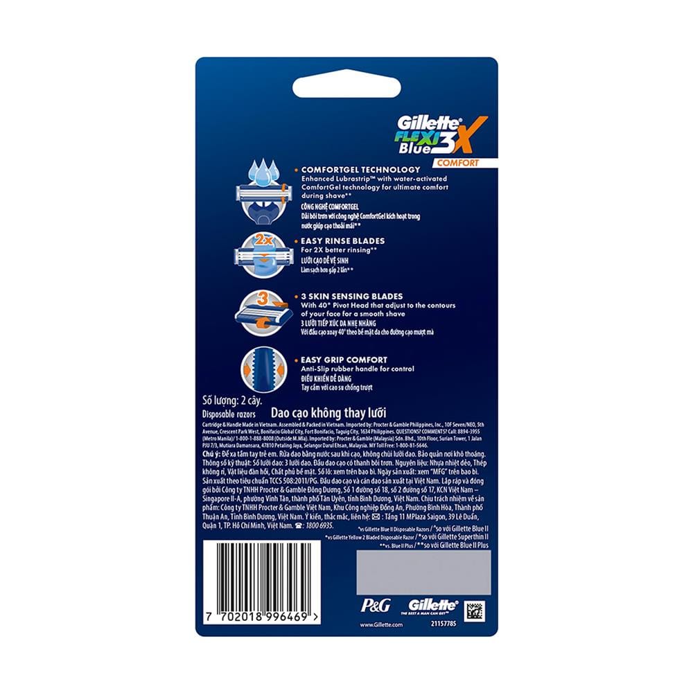 มีดโกนด้ามยาวแบบใช้แล้วทิ้ง GILLETTE FLEXI BLUE 3X (แพ็ก 2 ชิ้น)