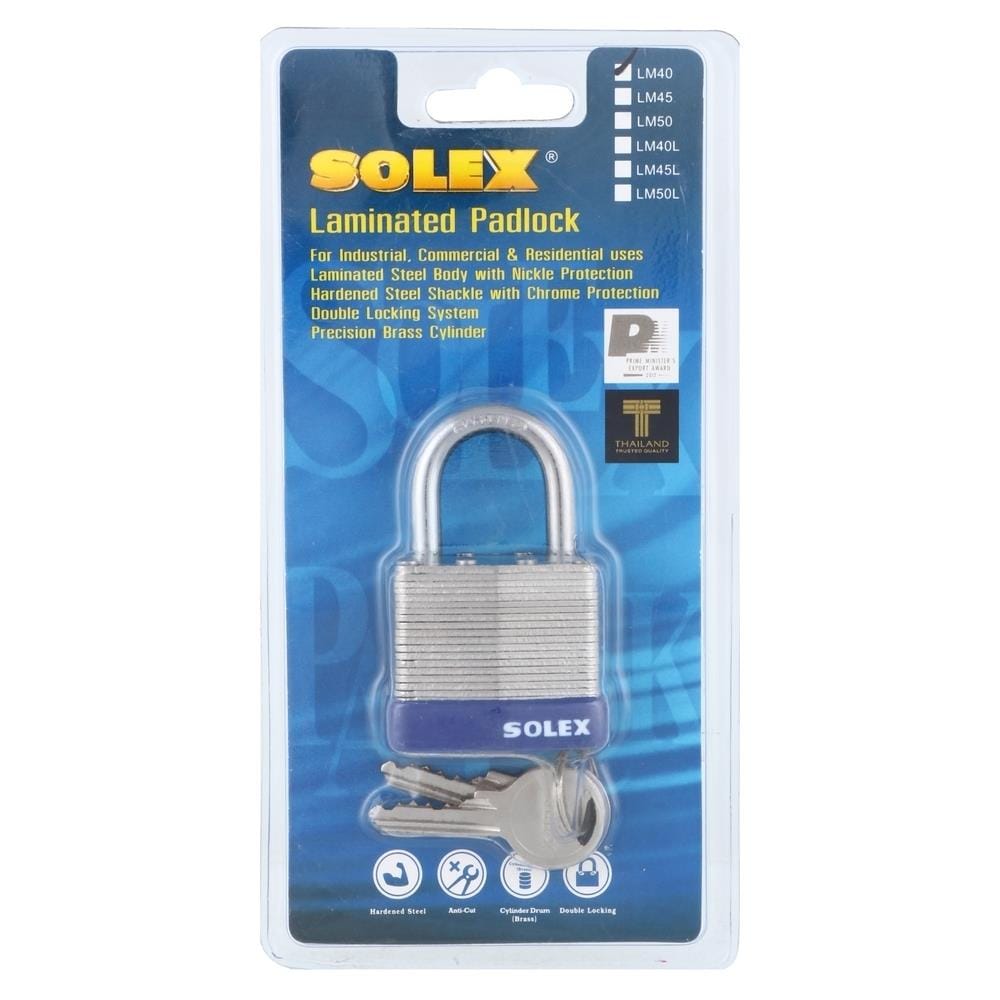 กุญแจสปริง SOLEX LAMINATED 40 มม. สีสเตนเลส