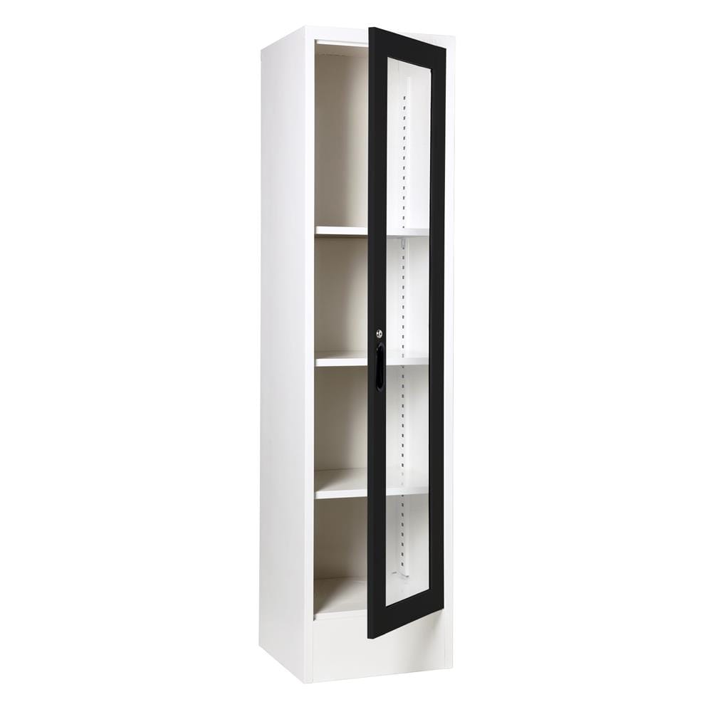ตู้เหล็กสูงบานเปิดกระจก KIOSK LT-004 สีขาว/ดำ