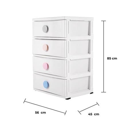 ตู้ลิ้นชัก 4 ชั้น มีล้อ STACKO C5 45x56x85 ซม. สีขาว_6