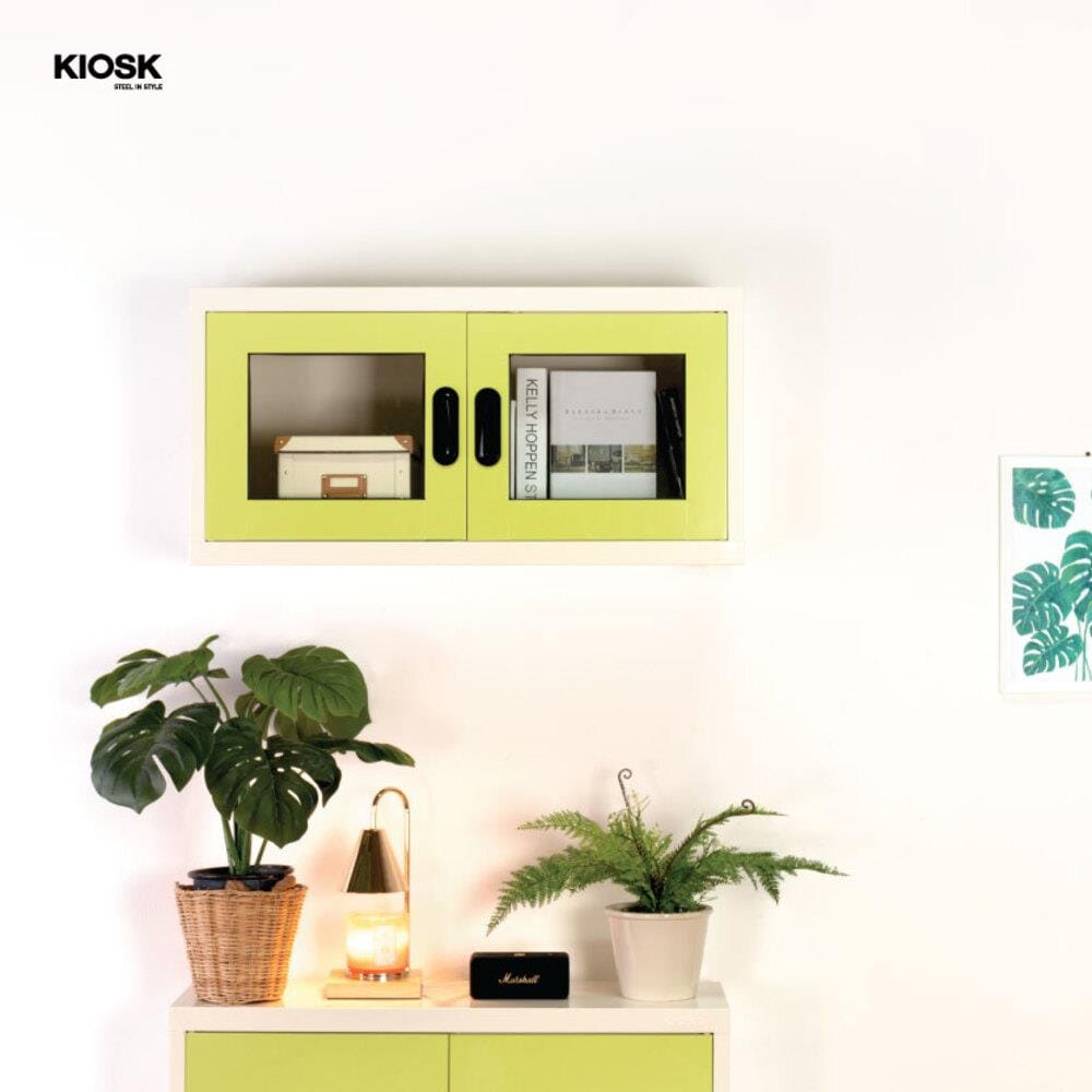 ตู้เหล็กบานเปิดกระจก KIOSK MAX-012 GR สีขาว/สีเขียว