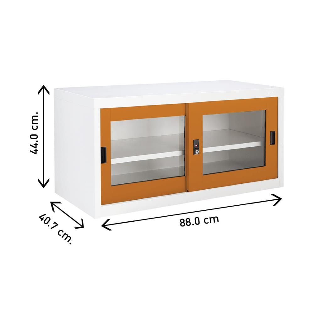 ตู้เหล็กบานเลื่อนกระจก KIOSK USB-2 OR สีขาว/ส้ม