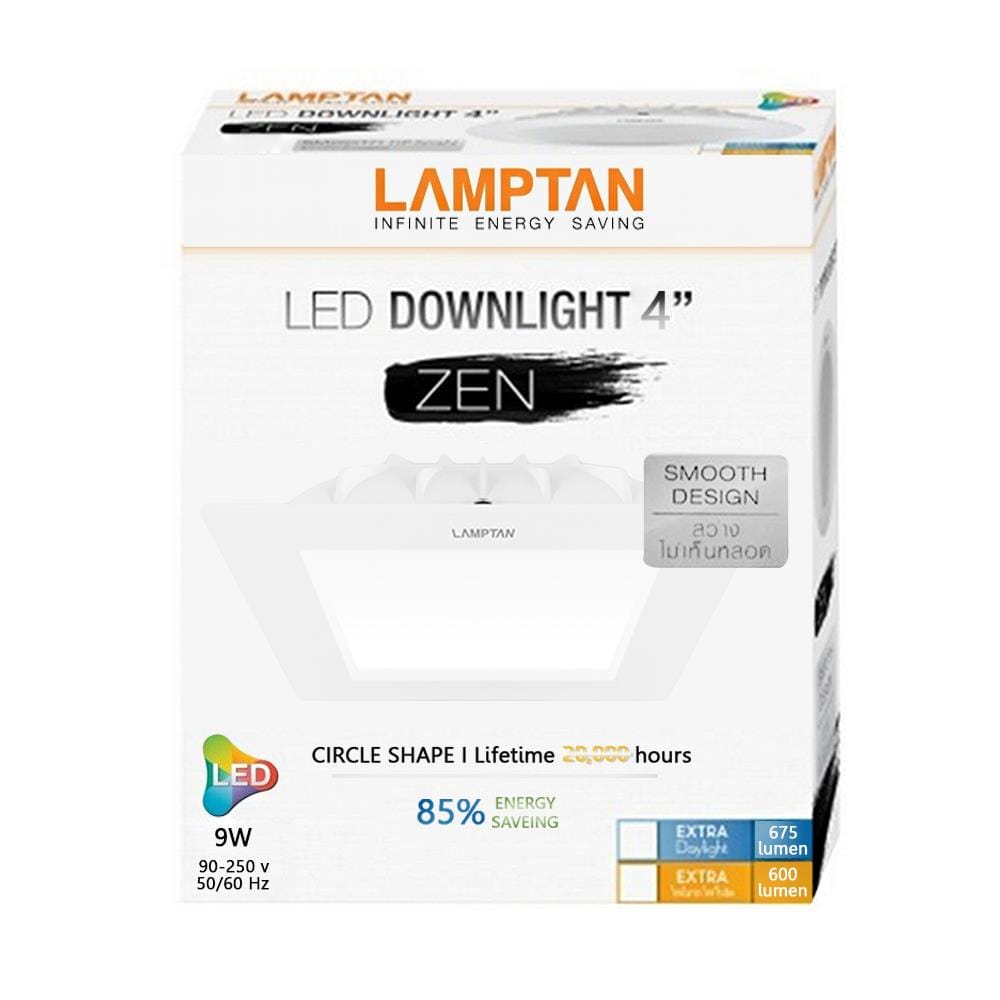 ดาวน์ไลท์ LED LAMPTAN ZEN 4 นิ้ว 9 วัตต์ WARM WHITE สีขาว