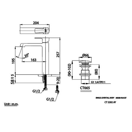 ก๊อกอ่างล้างหน้าผสม COTTO CT2202AY สีโครม_1