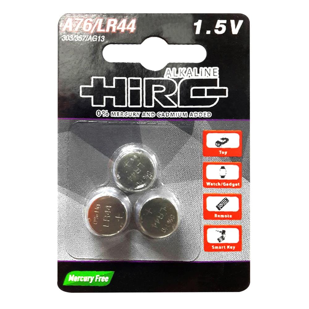 ถ่านเม็ดกระดุม HIRO A76/LR44 1.5V แพ๊ค 3 ก้อน