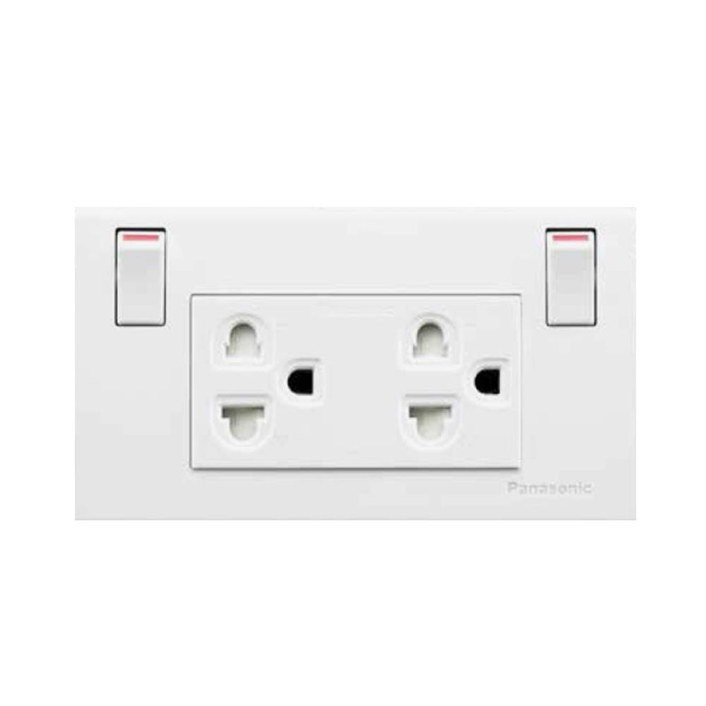 ชุดเต้ารับคู่พร้อมสวิตช์ควบคุม PANASONIC WEGP 1282 สีขาว