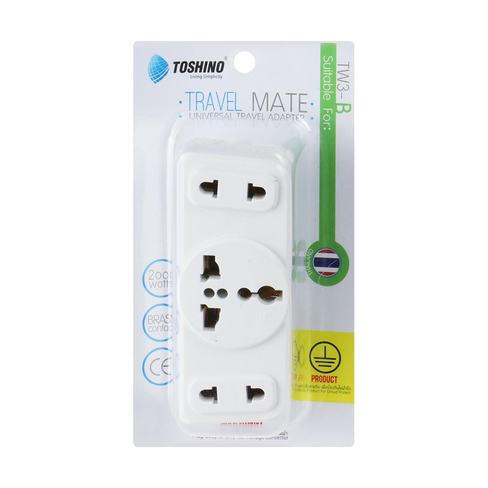 UNIVERSAL ADAPTER TOSHINO TW3-B 1-ROUND PIN 2-FLAT PIN WHITE