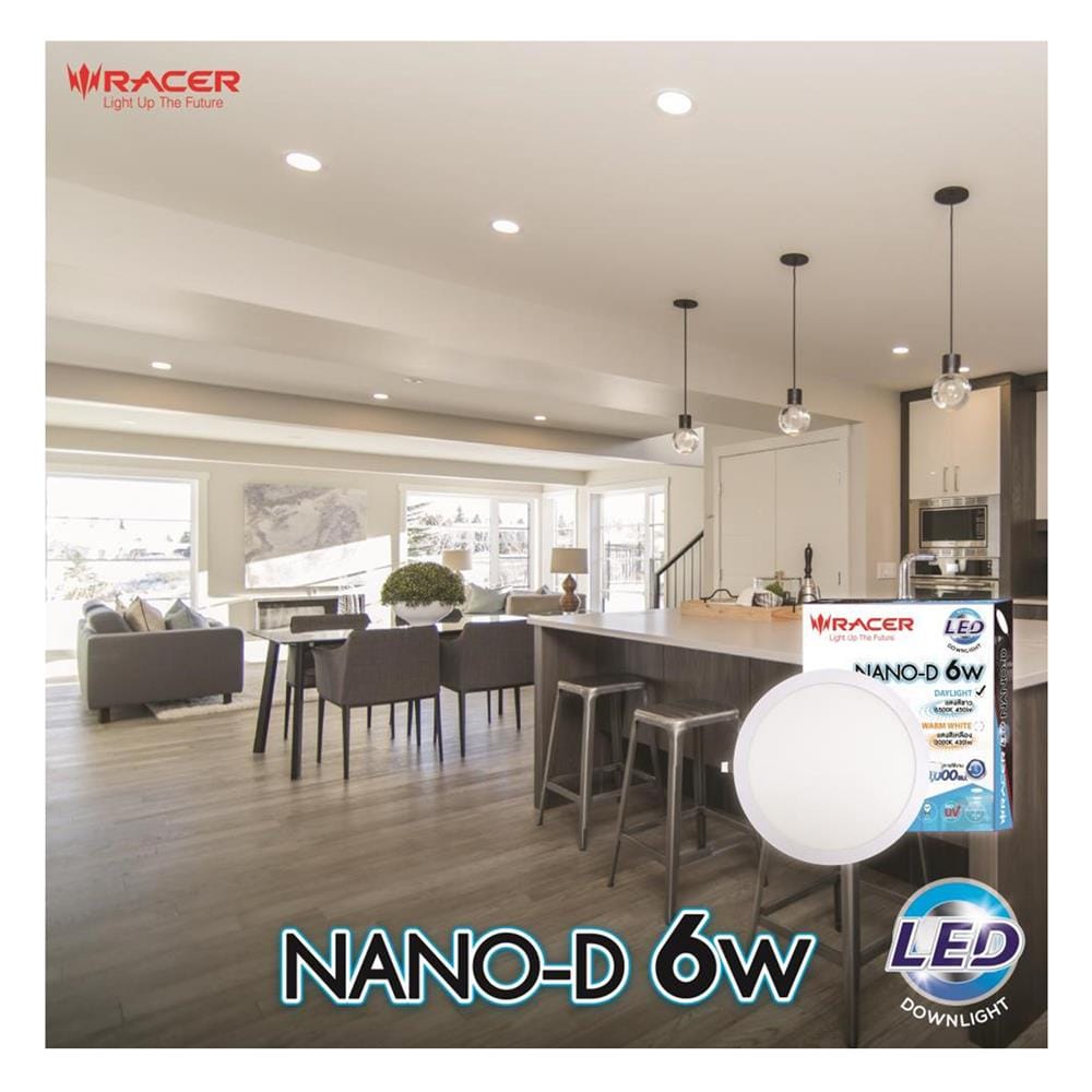 ดาวน์ไลท์ LED RACER NANO-D 4.6 นิ้ว 6 วัตต์ WARM WHITE สีขาว